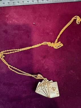 Gold-Tone Royal Flush Playing Card Pendant - Heart